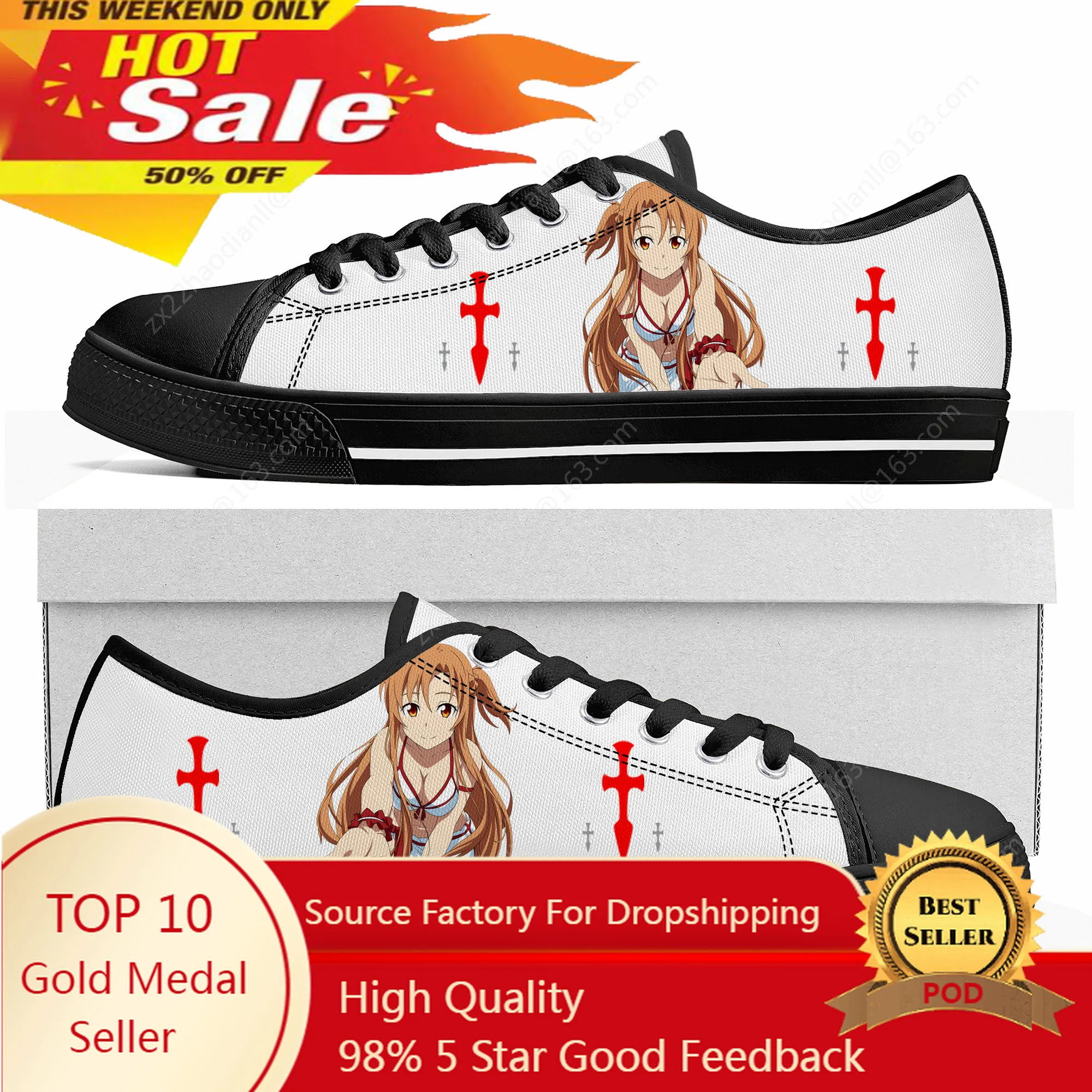 

Cartoon Novel Asuna Sword Art Online Low Top Sneakers Mens Womens Teenager High Quality Canvas Sneaker Couple Shoes Custom Shoe