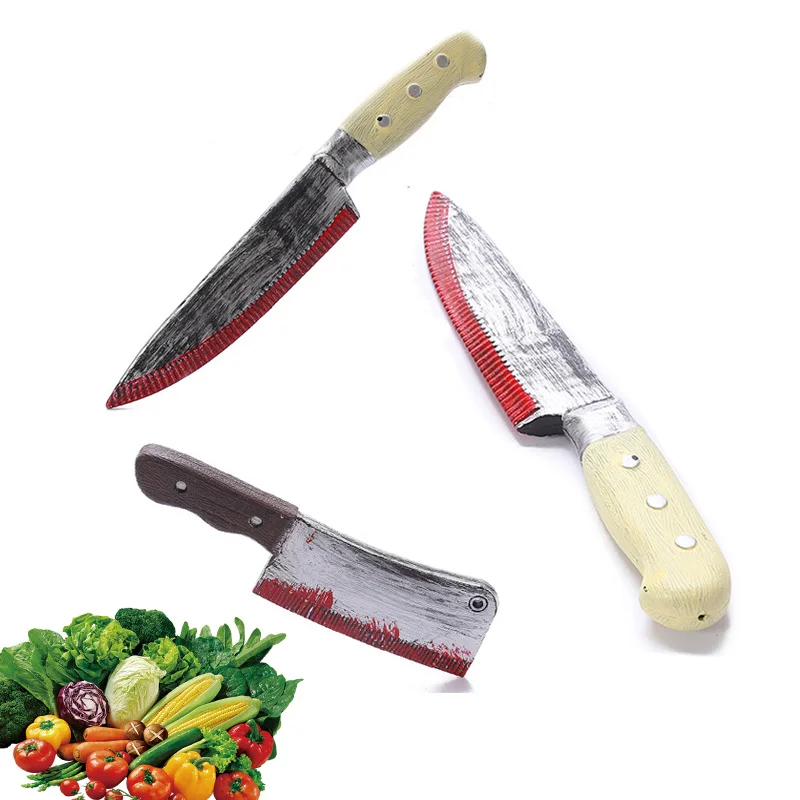 1Pc Halloween Decor Props Faked Bloody Sharp Knife Horror Costume Cosplay Prop Plastic Toy Simulation Weapon Fake Kitchen Knife