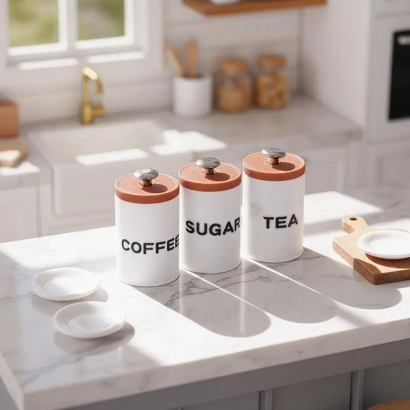 3Pcs 1/12 Dollhouse Tea Coffee Sugar Storage Spice Jar Candy Pot With Lid Storage Tanks Kitchen Organizers Utensils