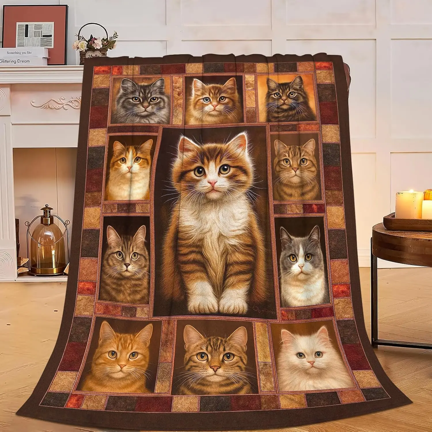 Vintage Cat Blanket Cute Kitten Soft Cozy Throw Blanket Kitten Super Plush Warm Stuff Lightweight Fleece Flannel Blankets Gifts