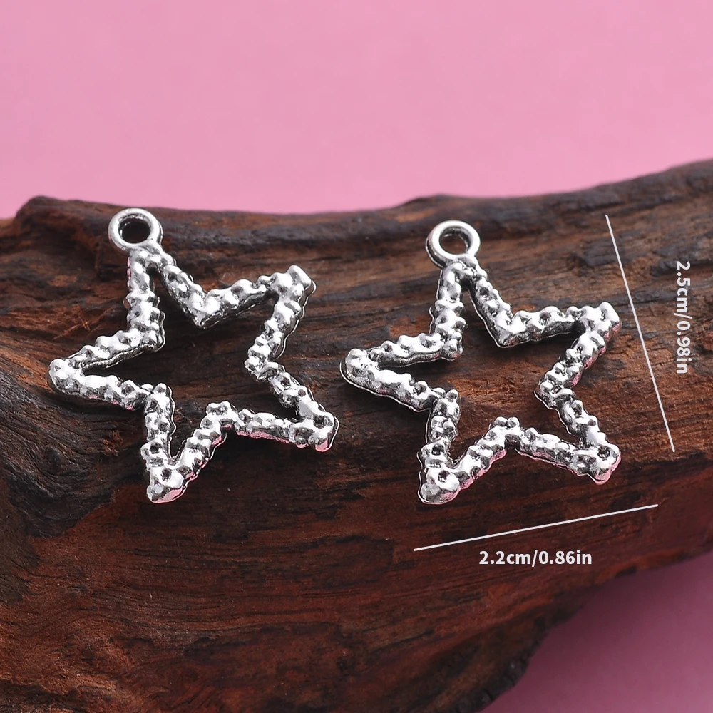 15 Pieces of Thorn-Twisted Hollow Pentagram Charms, Simple Twisted Heart Star Pendants, Suitable for DIY Bracelets, Necklaces, Earrings, Dark Retro Starry Sky Handmade Beaded Jewelry Accessories