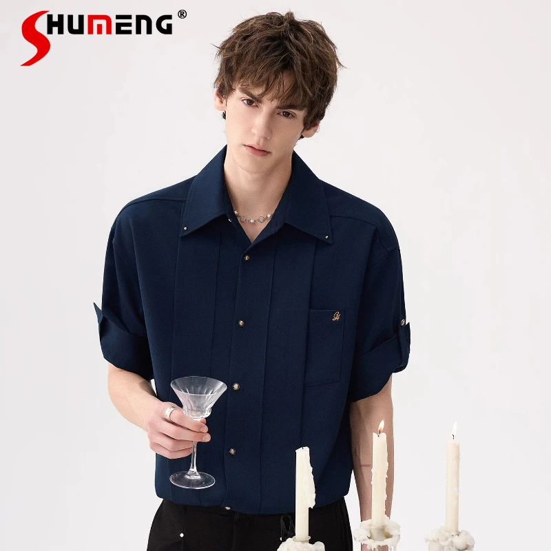 

Fashion Lapel Short-sleeve Single Row Multiple Buttons Shirts Men's 2026 Summer Comfort Chic Shirts Male Solid Color Simple Tops
