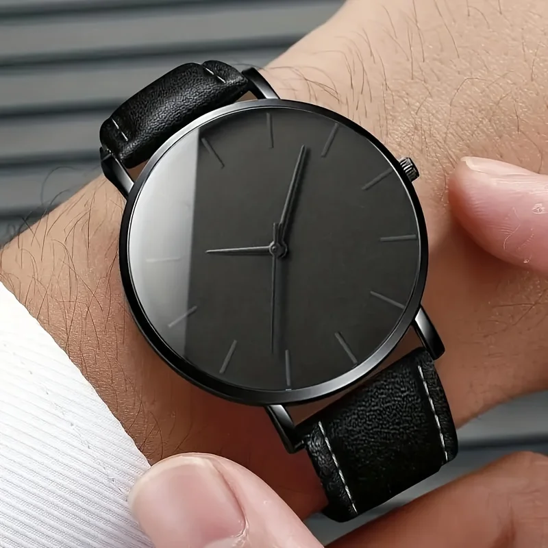 Men's Minimalist Quartz Watch+bracelet, Circular Dial, Button Battery, Suitable for Daily Leisure and Formal Occasions