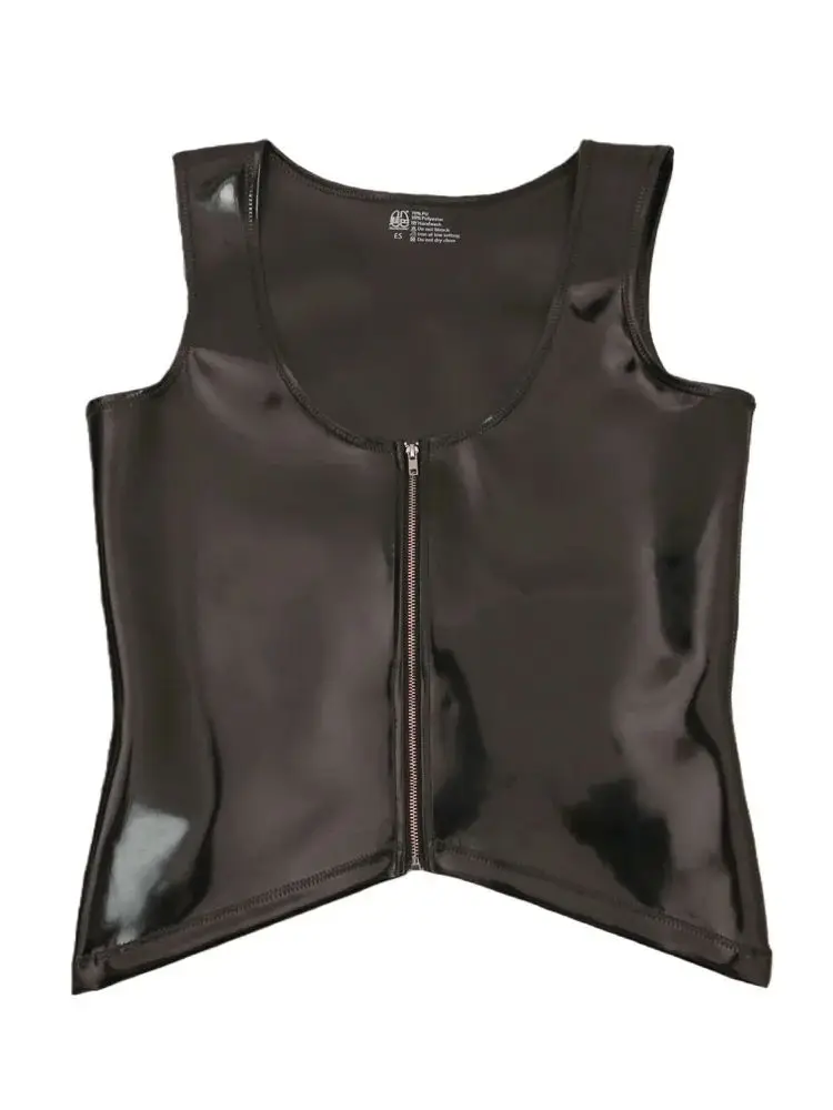 

S-4XL Double Sided PU Leather Tank Top Wet Look PVC Vest Shiny PU Leather Sleeveless Shirt Tanktop Shapers Reversible Waistcoat