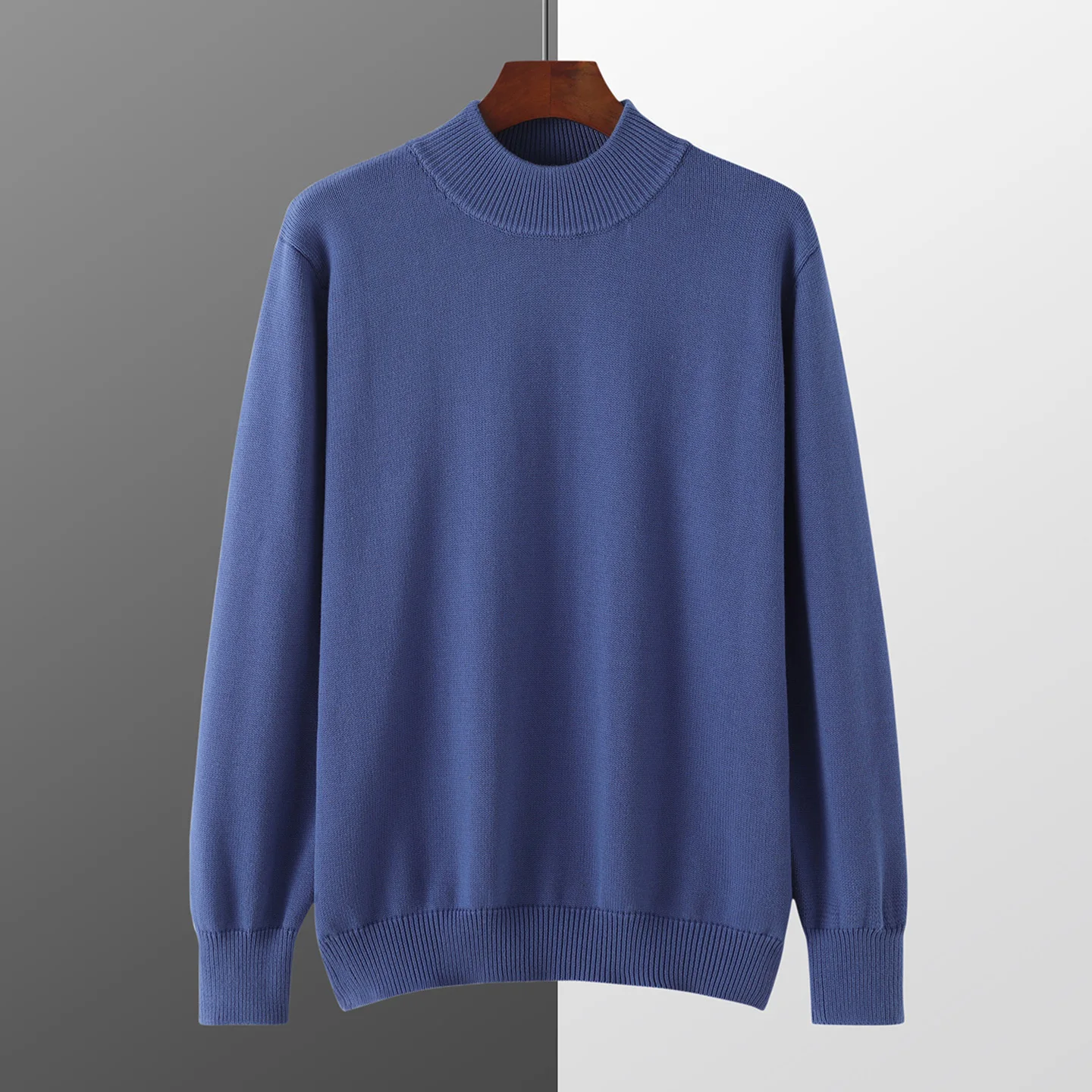 

100% pure cotton knitted sweater men's half high neck pullover casual business men's sweater autumn and winter new men's top