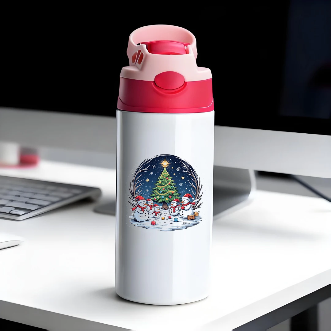 

304 stainless steel thermal cup kids straw cup cartoon Christmas style Essential for a warm winter cute snowman Christma