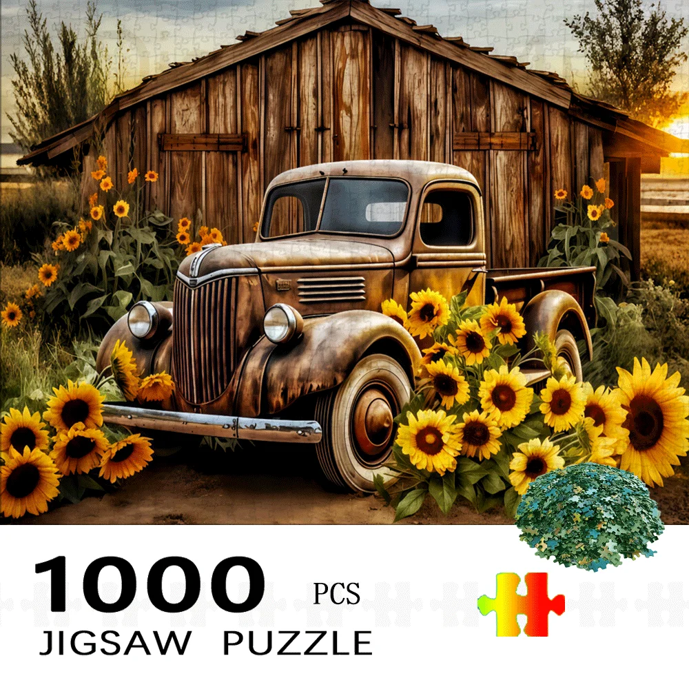 จิ๊กซอว์รถบรรทุกและโรงนาสไตล์วินเทจ 1,000 ชิ้น - ของเล่นจิ๊กซอว์ขนาดใหญ่สำหรับผู้ใหญ่ เกมเสริมสร้างความสัมพันธ์ในครอบครัว ของตกแต่งบ้าน ฝึกสมอง ทำจากกระดาษแข็ง