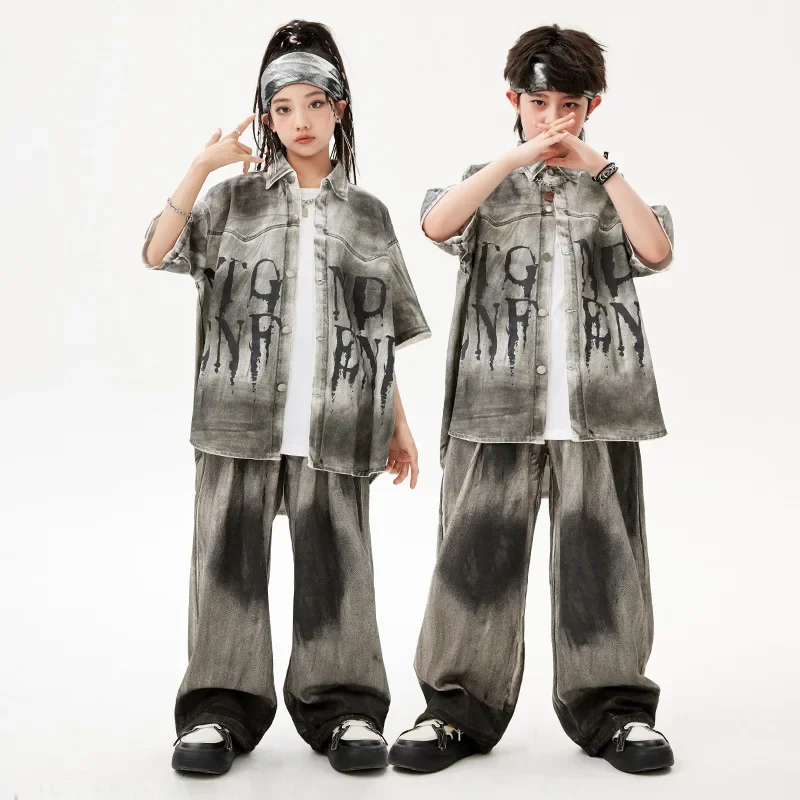 

Hip Hop Boys Clothes Kids Jazz Street Dance Costume Gradient Black Shirt Pants for Girls Performance Outfit