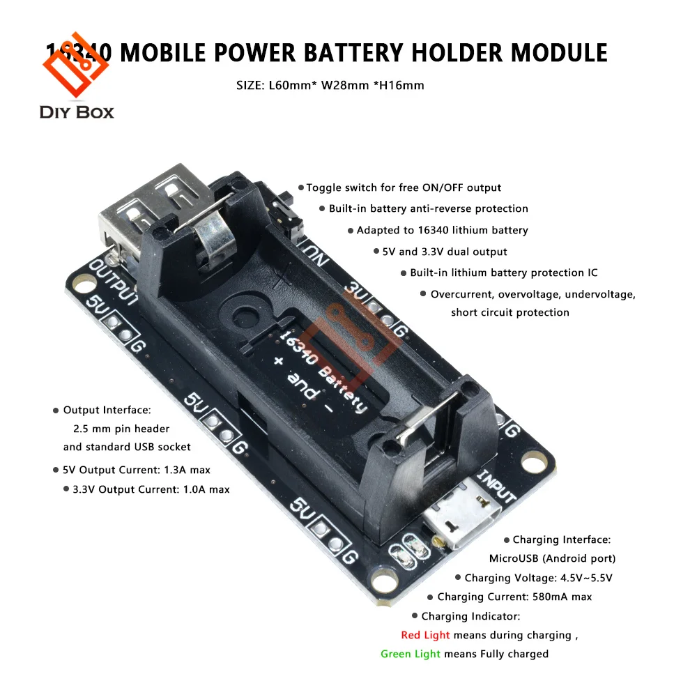 ESP8266 ESP32 Dual 16340 Lithium Batterij Module Usb Mobiele Power Bank Batterij Houder Charger Board Module Voor Arduino R3