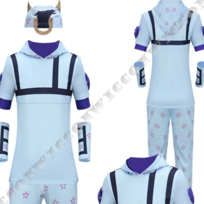 

Jonathan Joestar Joe Kid j0 Anime SBR Cosplay Man Full Set Cos Blue Clothes Hat Blonde Wig Halloween Christamas Roleplay Outfit