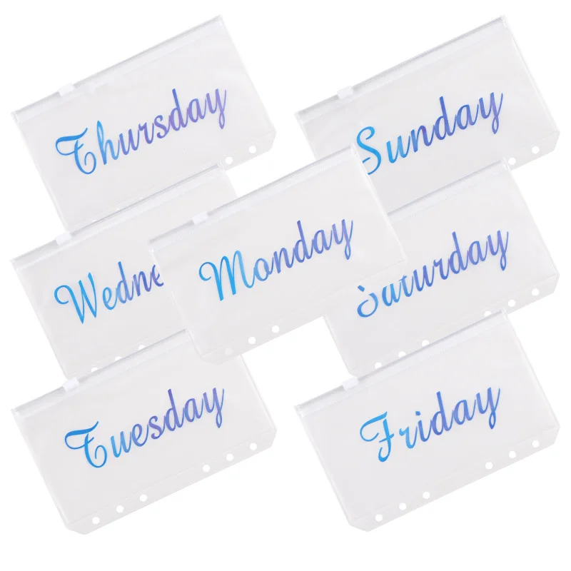 

A6 7Pcs Stamping Laser Black Gold Cash Budget Binder Pockets Zipper Folders For Notebook Binder Waterproof Document Filing Bag