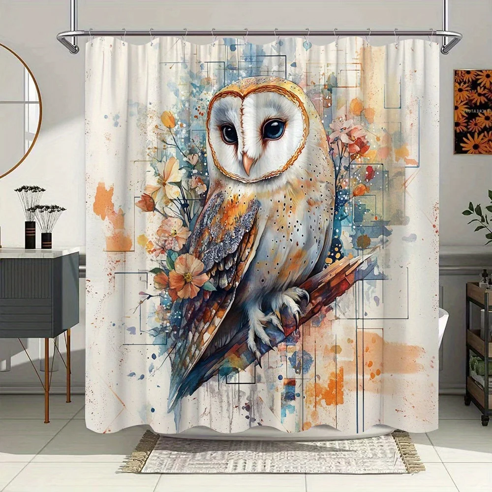 

Занавеска для душа Barn Owl — цифровая акварель, выразительные глаза, нежные цветы, геометрический фон, причудливый и Majestic