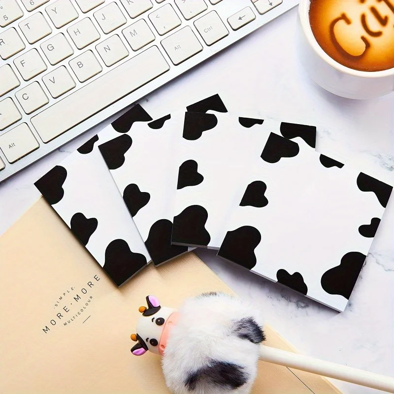 50 Pages/Pack Adorable Cow Pattern Sticky Notes 3.2x3.2 Inches Self-Adhesive Notebook with Cow Design Sticky Note Memo Pad