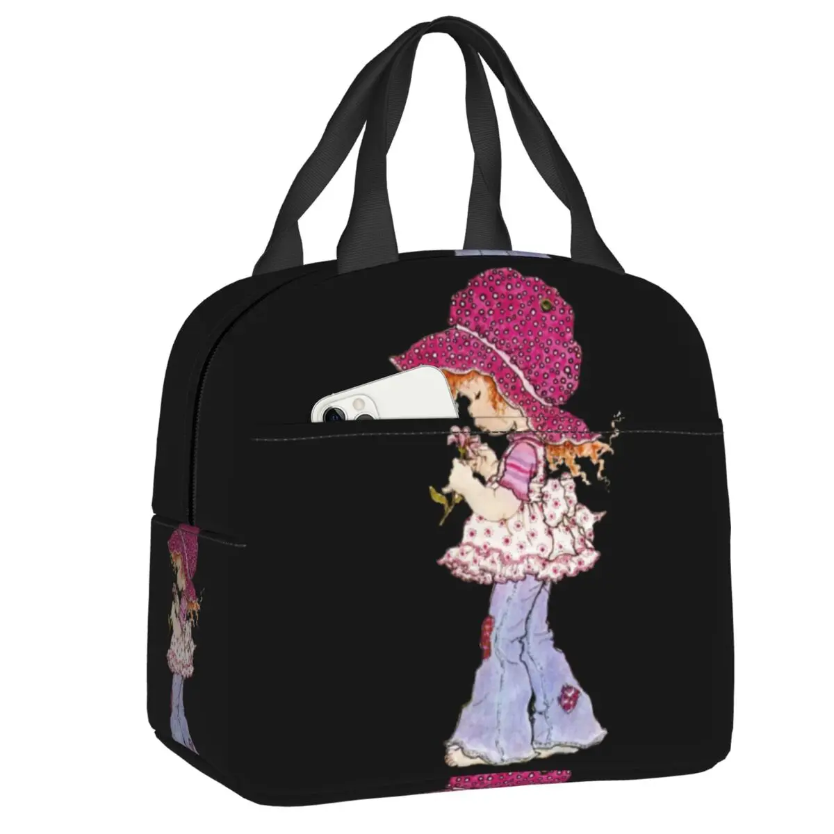 Personalizado sarah kay animação dos desenhos animados isolado almoço sacola para mulheres resuable refrigerador térmico comida lancheira escola