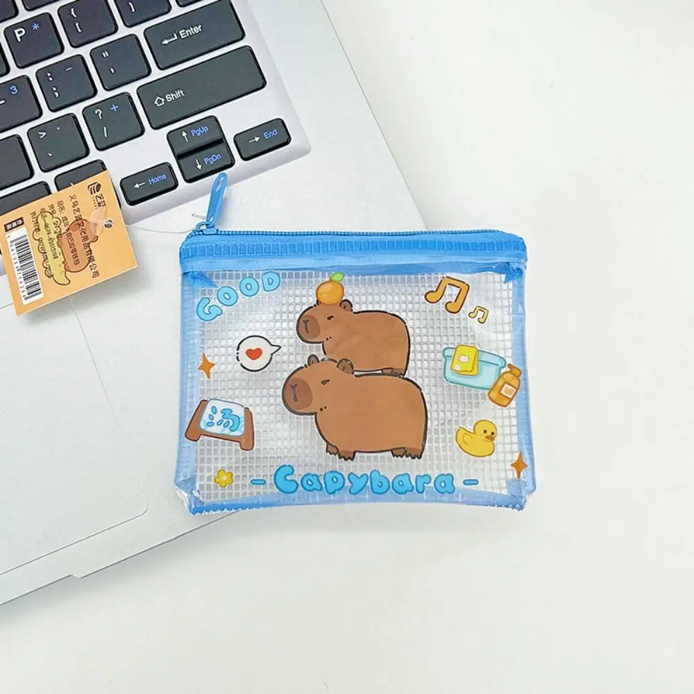 Carteira dos desenhos animados Capybara Transparente Coin Purse, Zipper Wallet, estojo protetor, titular do cartão de crédito, bolsa