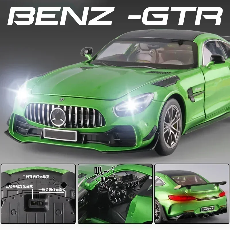 Large 1:18 Mercedes-Benz AMG GTR Model Car Metal Diecasts Vehicle Collectable Hobbies Sound & Light Miniature Toy For Boys Child