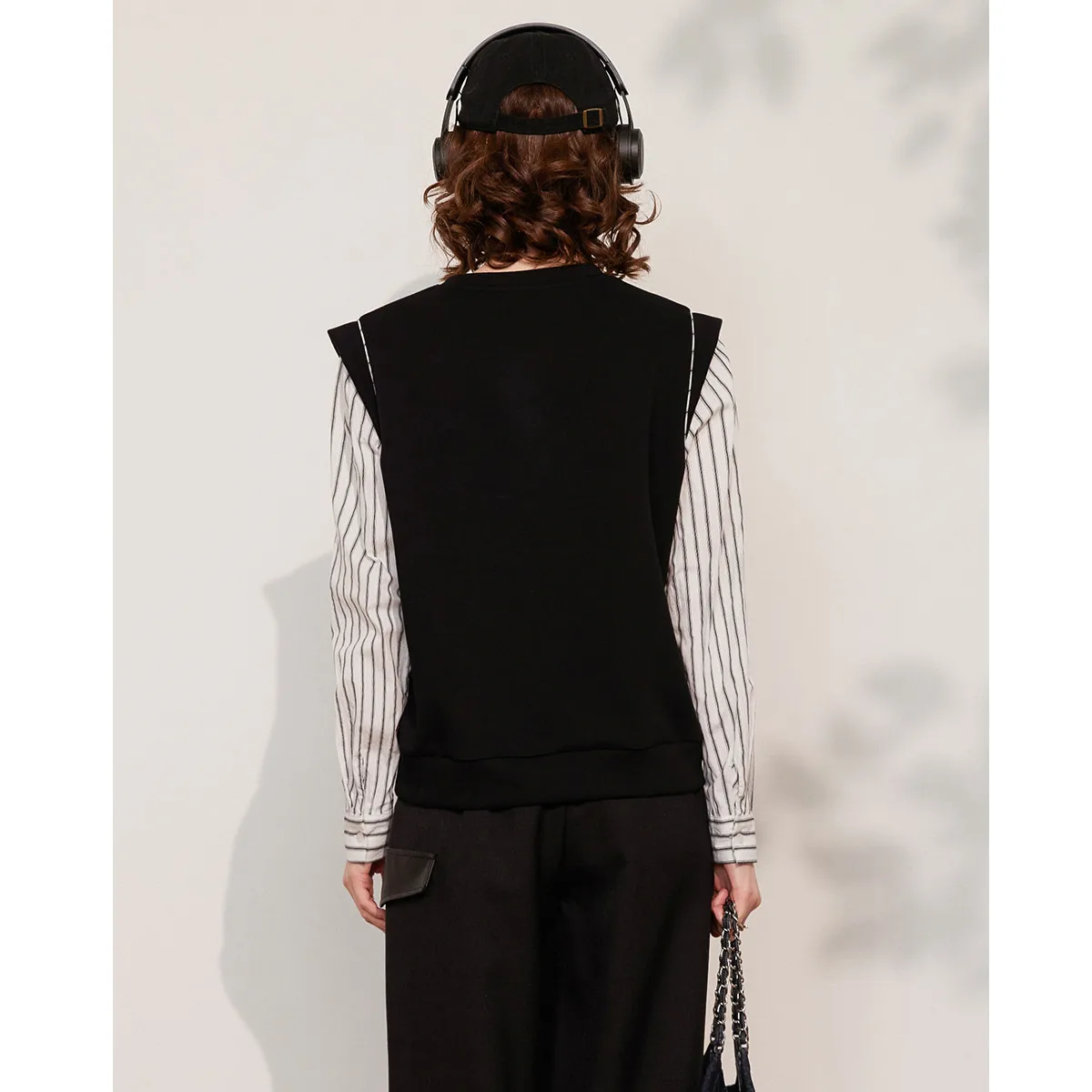 LOUIS YAO New Casual Striped Round Neck Women's Sweatshirts 2025 Spring Autumn Splicing Long Sleeve Hoodie Fake Two piece Tops