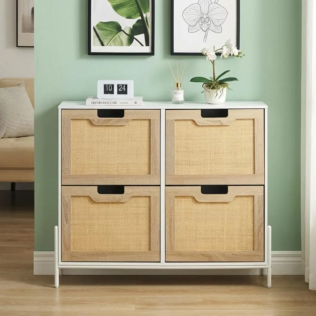 Garvee Shoe Cabinet with 4 Flip Drawers Narrow Freestanding Shoe Storage Cabinet Space-Saving Hidden Shoe Organizer for Entryway, Hallway, Apartment