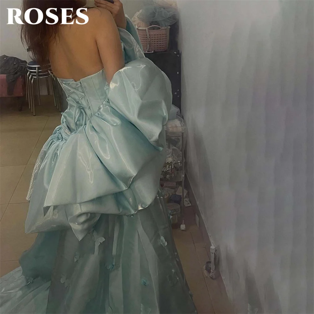 ROSES Mint Green Evening Gown Strapless Beading On Chest Prom Dress A Line Wedding Evening Dress robes de soirée Customized