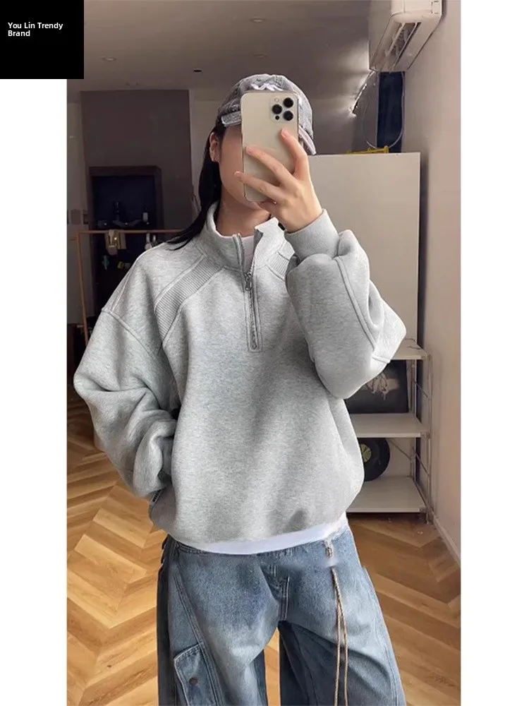 

Свободная толстовка с капюшоном на молнии, воротником-стойкой, деконструктированным пэчворком, осенняя спортивная одежда