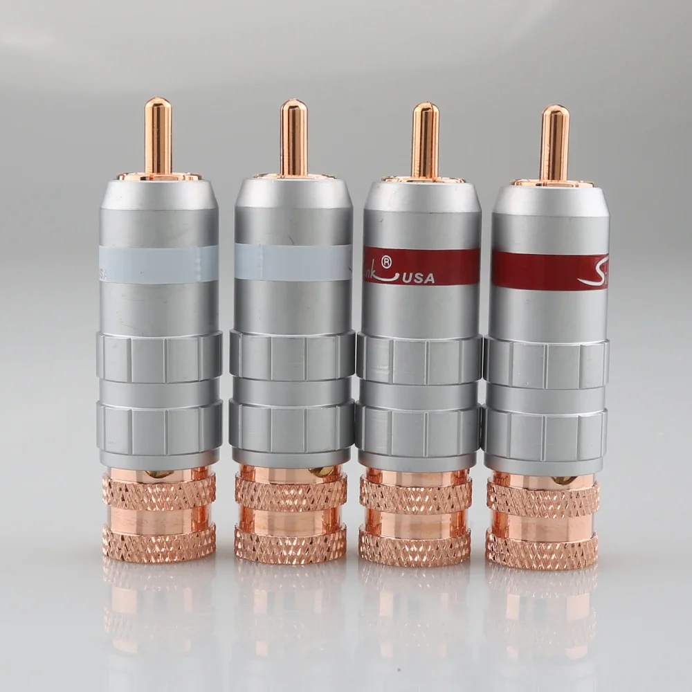 4pcs VR002 Red Copper Plated RCA Plug Audio/Video Cable Adapters Solders for Enhanced Signal Transmission