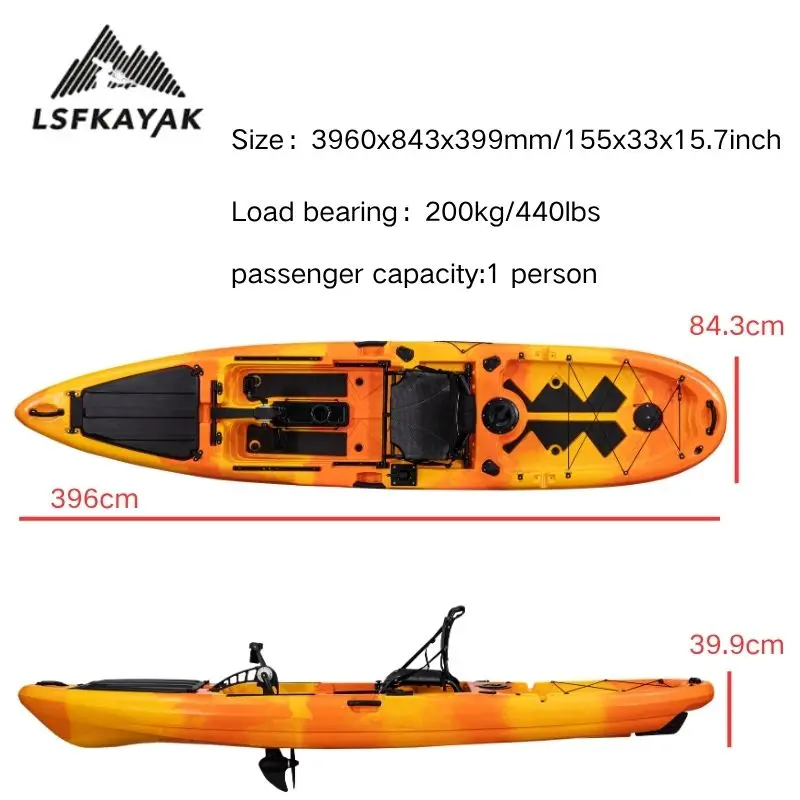 LSF Kayak 3.96m One Person Light Weight Fishing Boat HDPE With Fish Finder Mount For Fishing Surfing Drifting & Cruising