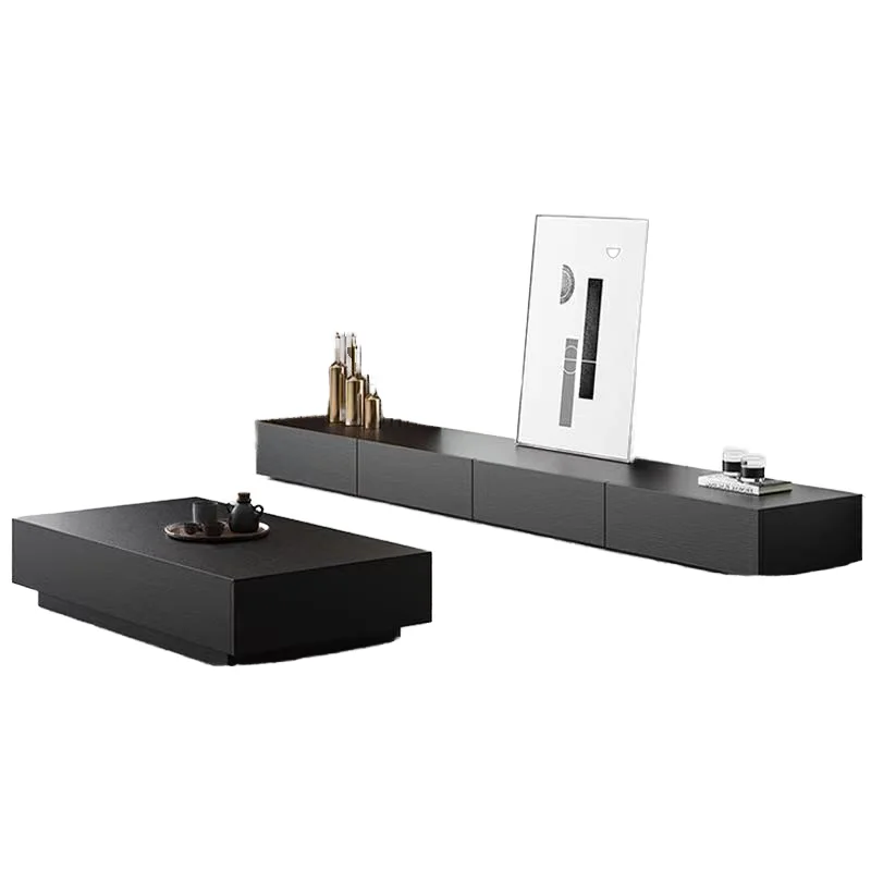 #Minimalist Modern Design Ultra-Long Black Floor Standing TV Cabinet & Coffee Table for Bedroom & Living Room Inspired  Panel