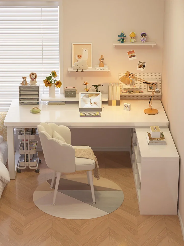 

Corner desk Student home writing Corner L-shaped desk Bookshelf integrated table Bedroom computer