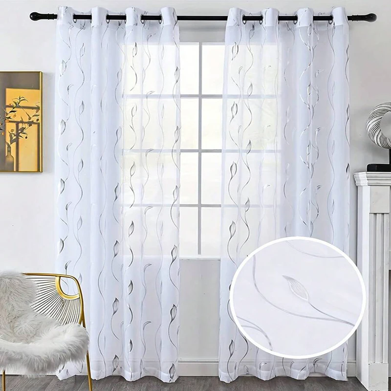 

1pc perforated elegant water ripple printed gauze curtain