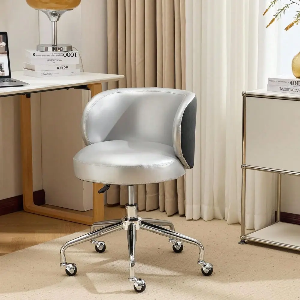 

Small Swivel Desk Chair Comfy With Wheels,Ergonomic LowBack Lumbar Support Vanity Nail Tech Rolling Task Stool Chair For Home O
