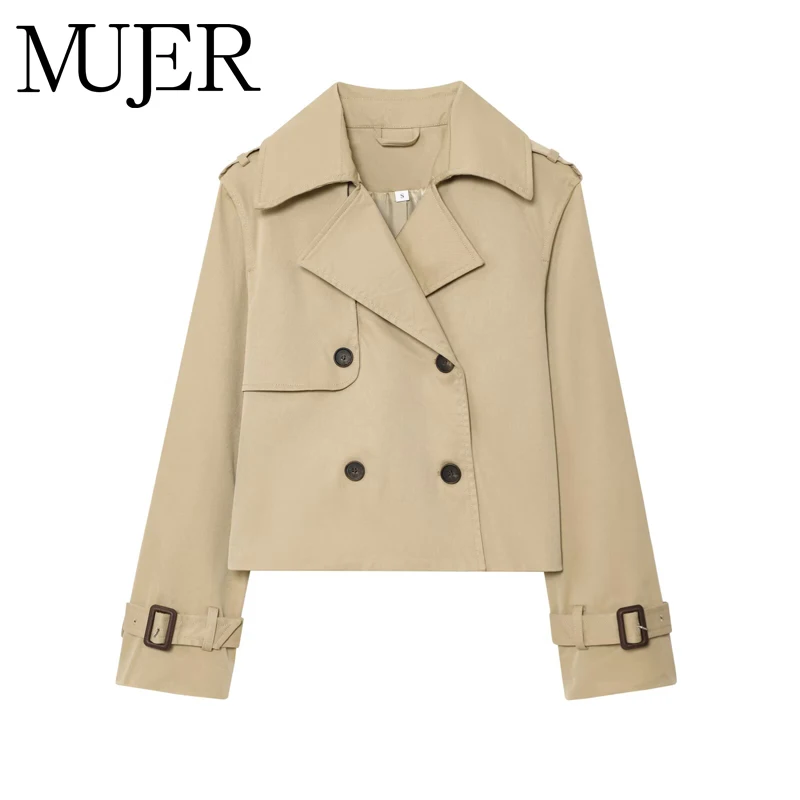 

MUJER короткий плащ в стиле ретро, женский двубортный женский ветровка, уличная одежда, верхняя одежда, повседневная новинка, пальто и куртки