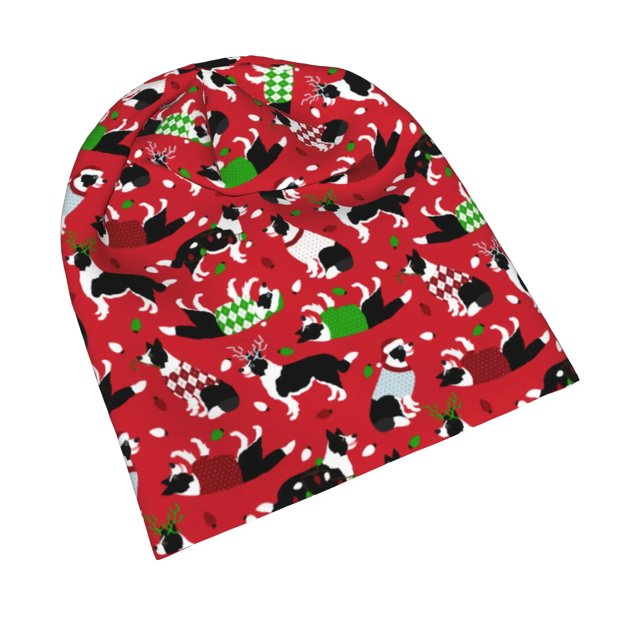 Christmas Border Collie Caps  Hip Hop Unisex Street Skullies Beanies Hats Spring Warm Dual-use Bonnet Knitting Hats