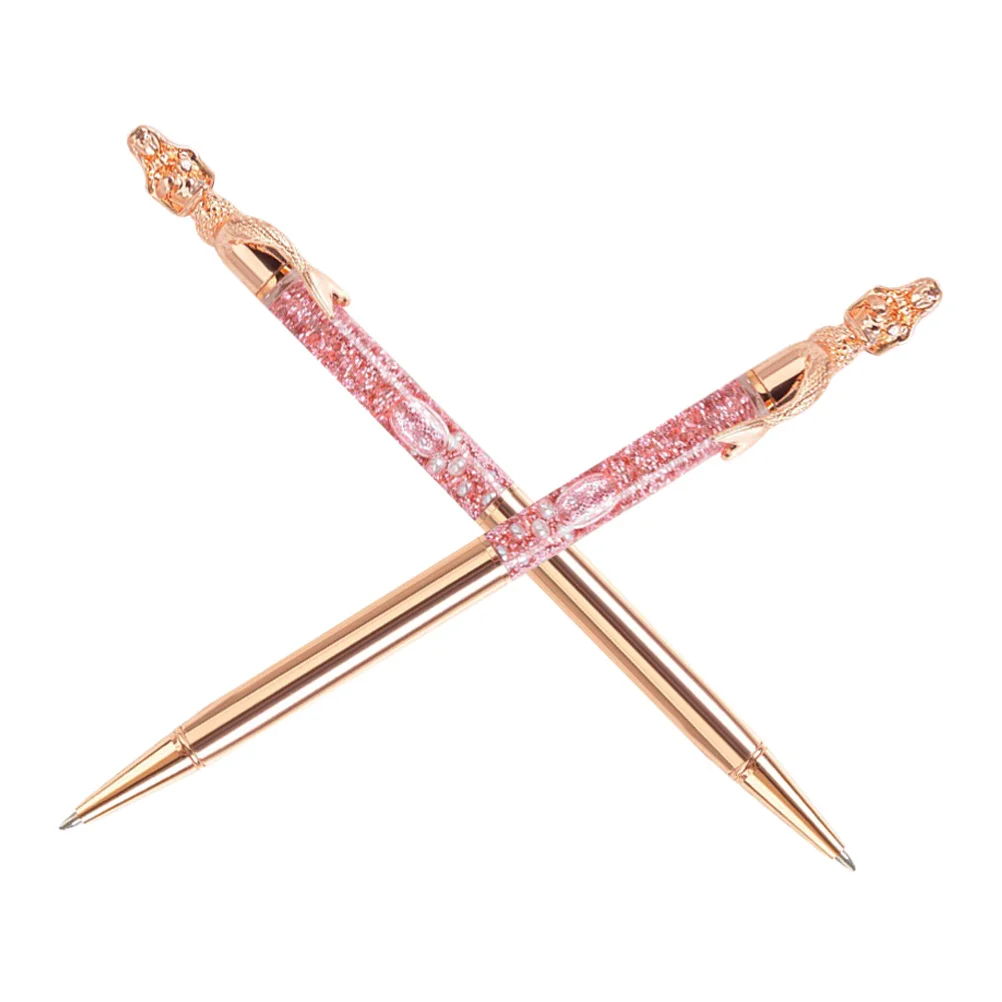 

2Pcs Metal Ballpoint Pens Mermaid Shaped Rose Gold Liquid Sand Glitter Portable Signature Pen Daily Use Writing Accessory