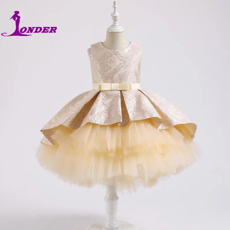 sonder-女の子のためのレースのフラウンスドレス結婚式の花絶妙なドレスかわいい弓イブニングドレス夢の高さ鮮やか