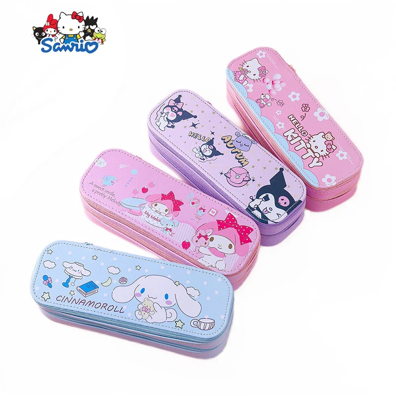 

Sanrio Hello Kitty Pencil Case Kawaii Kuromi Children Cartoon Student Double-Deck High-Capacity Pen Ruler Storage Stationery Bag