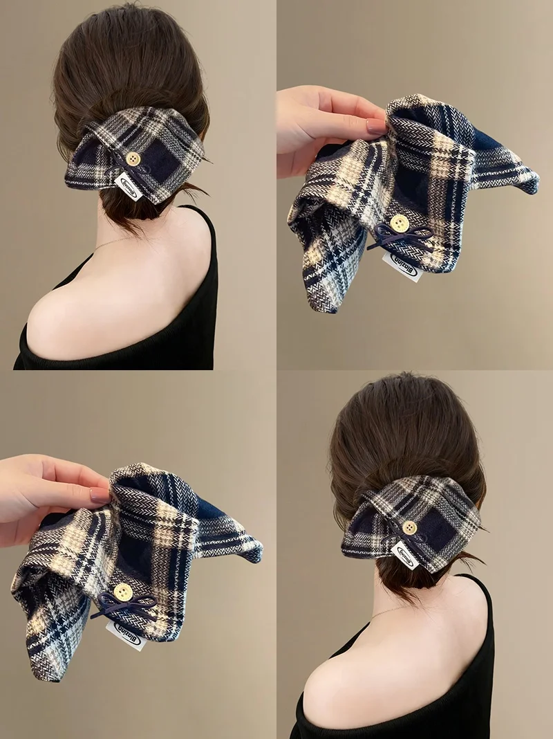 

Retro Plaid Scarf Hair Ties Women Elegant Large Elastic Hair Bands for Bun Styling Hair Accessories Versatile for Various Hai...