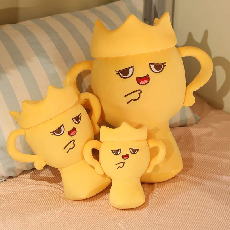 Cute Champion Trophy Plush Pillow Soft Stuffed Toy Funny Expression Cushion for Home Decor and Gift Giving for Girls Kids Kawaii