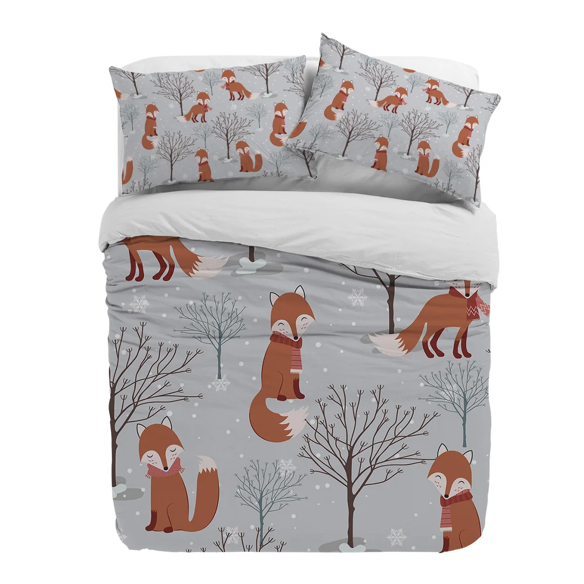 Cartoon Fox Branches Forest Snow Duvet Cover With Pillow Case Custom 3pcs Bedding Set Quilt Cover Double Bed Home Textile