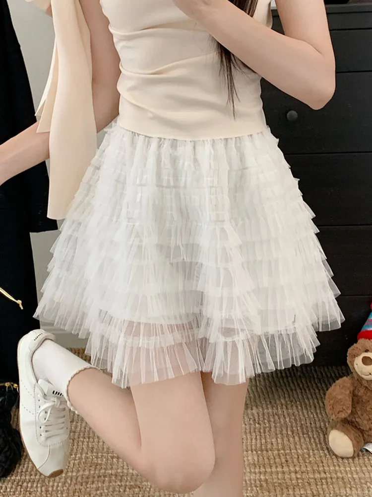 

Белая сетчатая пышная юбка женская, весна-лето 2026, новая, с завышенной талией, на пол-бедра, маленький размер, из фатина