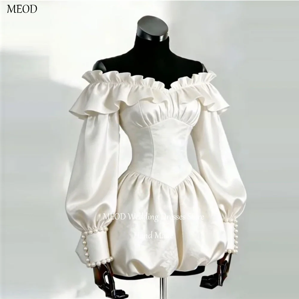 MEOD Elfenbeinweiße Satin-Abschlussballkleider mit V-Ausschnitt, modische A-Linie, Geburtstagskleider, lange Ärmel, Perlen, Mini-Vestidos de Fiesta, individuell gestaltet