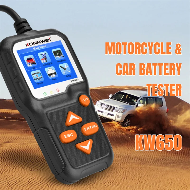 KONNWEI KW650 Car Motorcycle Battery Tester 12V 6V Battery System Analyzer 2000CCA Charging Cranking Test Tools for the Car