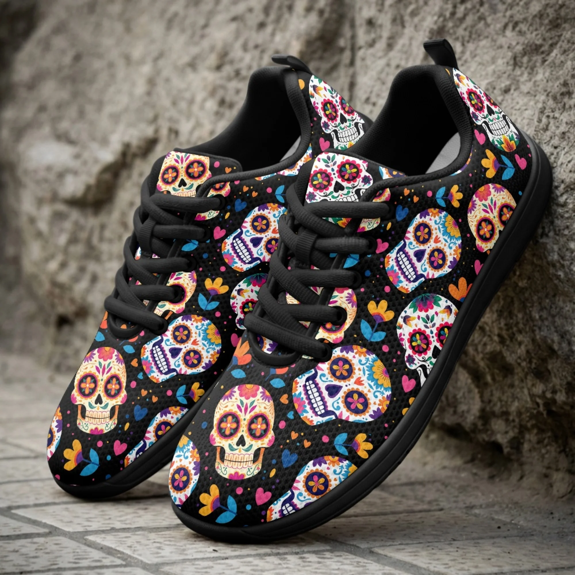 XIXIRIMIDO Strappy Wide-toed Shoes Skull Flower Mens Walking Shoes Casual Shoes Women's Fashion Snakers Breathable Mesh 36-46