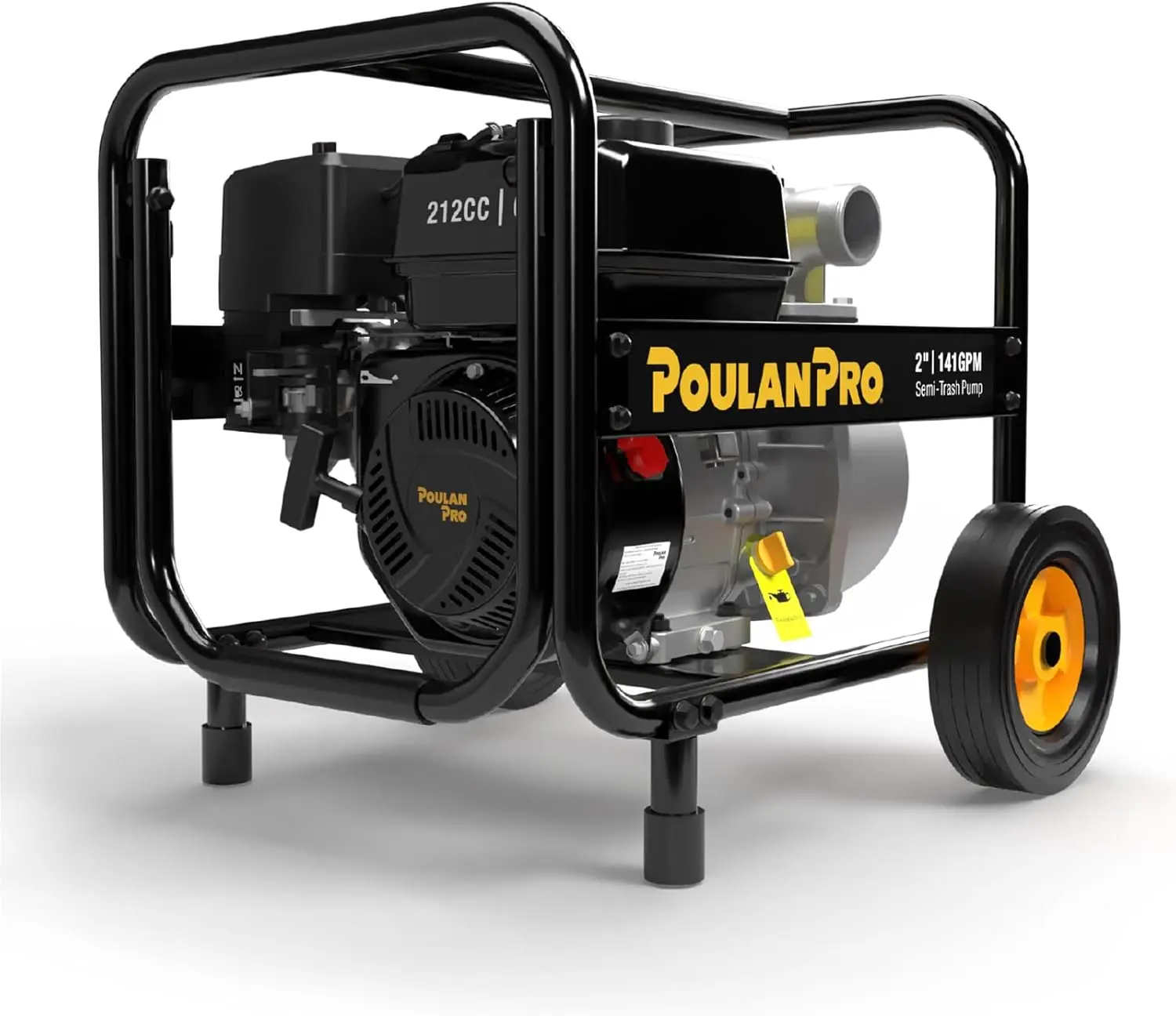 

2-inch Semi Trash Pump, 6HP 212cc 4-cycle Engine, 141GPM, 100ft Lift, 23ft Suction, Gas Powered Water Pump with Wheels & Handle