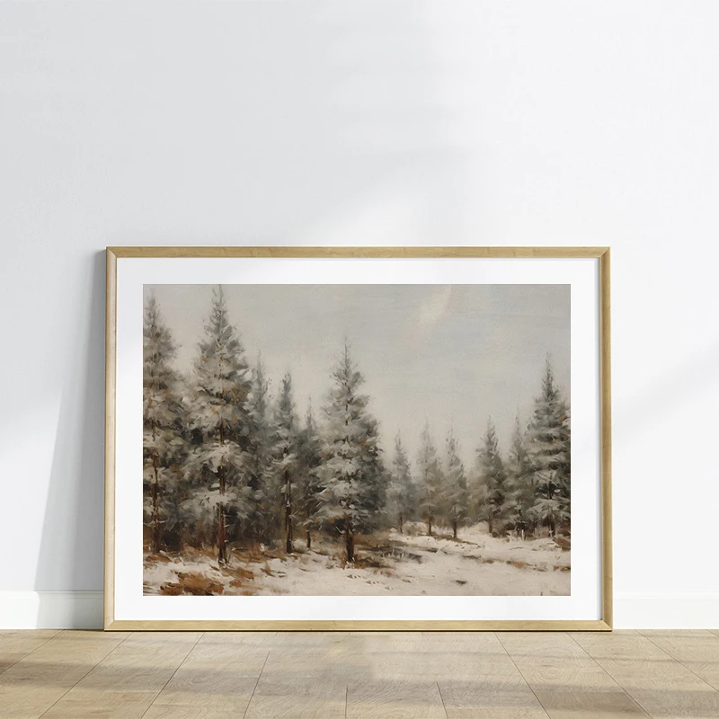 Vintage Winter Snow Scenery Pine Tree Posters and Prints Canvas Printing Wall Art Picture for Living Room Home Decoration