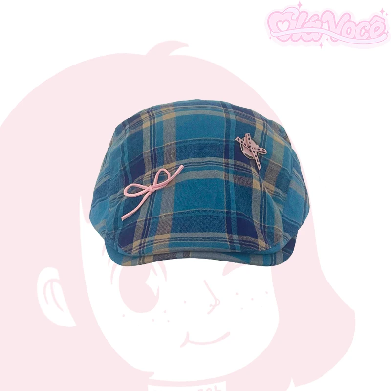 Original Bow Contrasting Color Plaid Newsboy Hats for Women Show Face Summer Thin Versatile Sunscreen Vintage Berets Cap Y2k