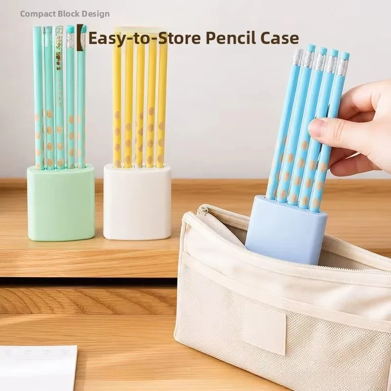 5-Grid Pencil Holder Cap Anti-Loss Anti-Dirt Two-In-One Pencil Holder Stand Protective Sleeve Pen Cap School Pencil Storage