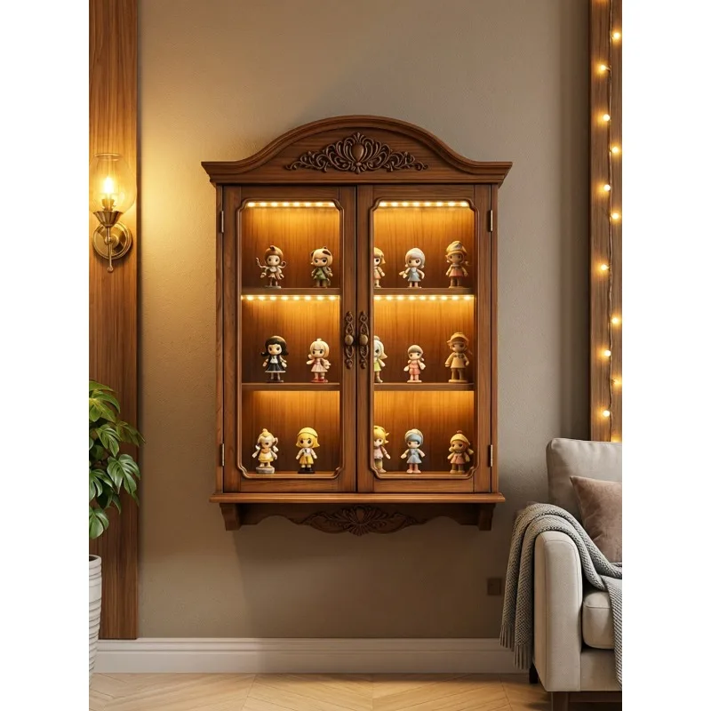 Mid Century Vintage Solid Wood Wall Mounted Display Storage Cabinet Living Room Bedroom Study Home Decor Novelty New Organizer - view 5