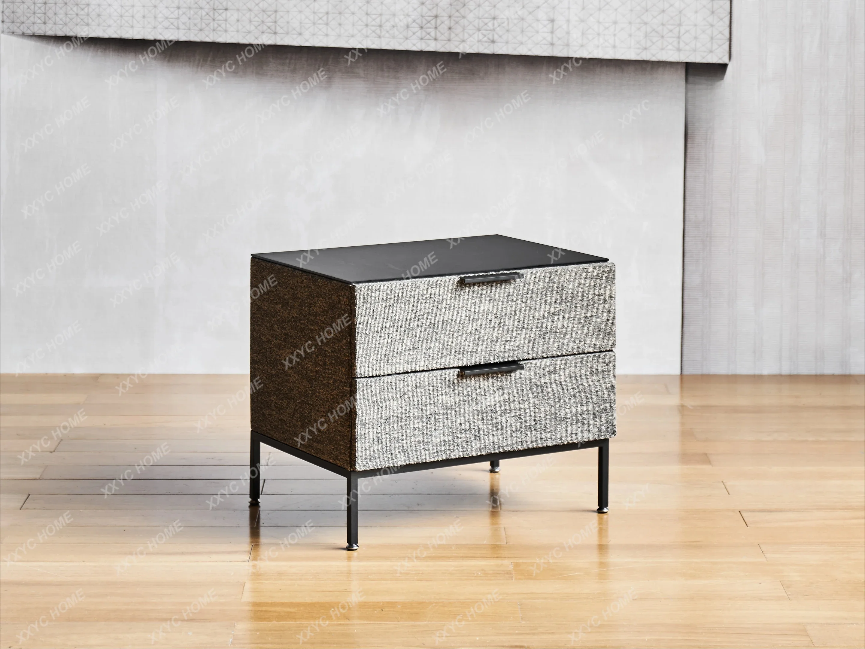 A  Italian Minimalist Bedside Table Nordic Style Double Drawer Bedside Cabinet Modern Light Luxury Living Room Sofa Side Cabinet