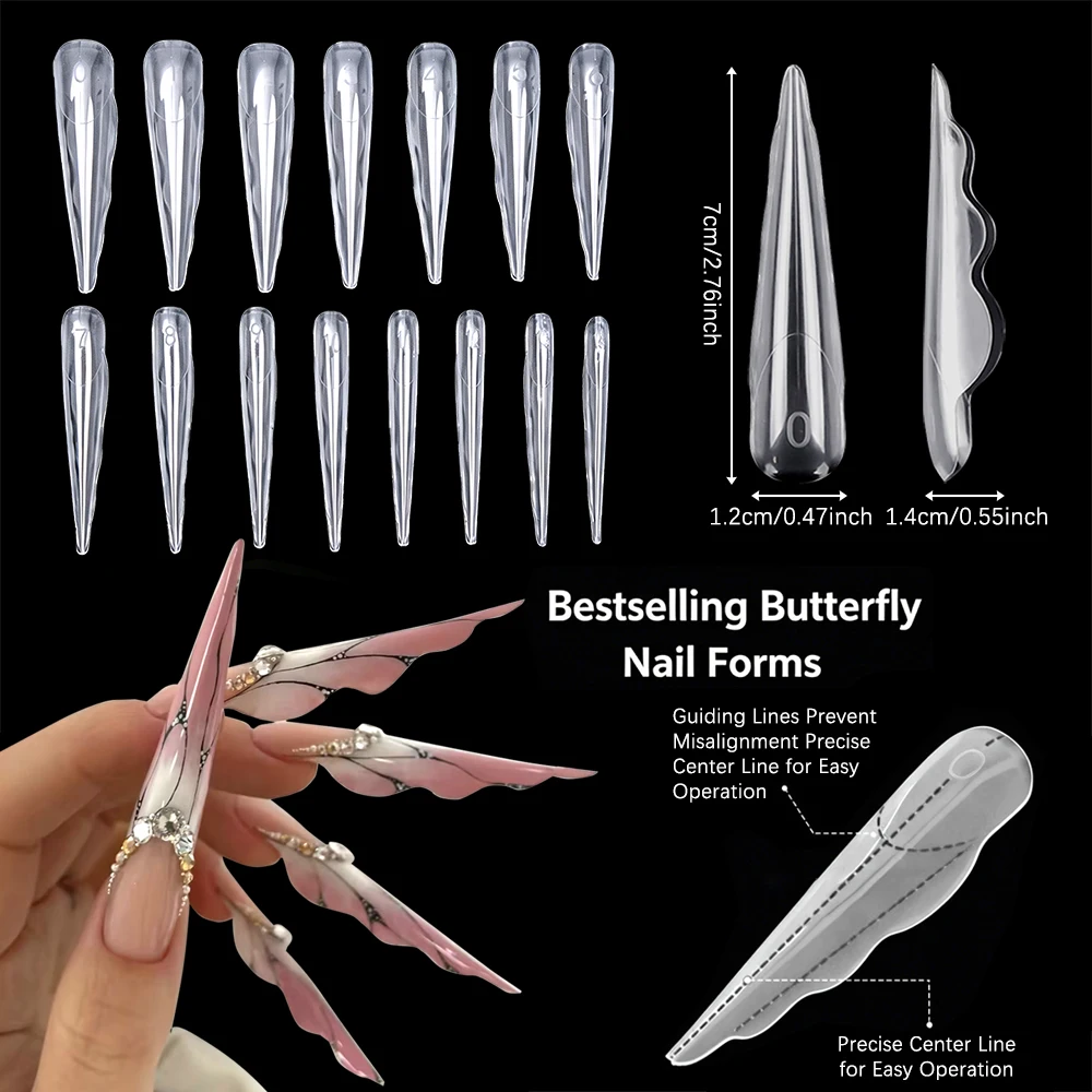 Butterfly Nail Dual Forms 75 Stück, wiederverwendbare Gel-Verlängerungsformen für professionelle Nagelkunst – Detail 3