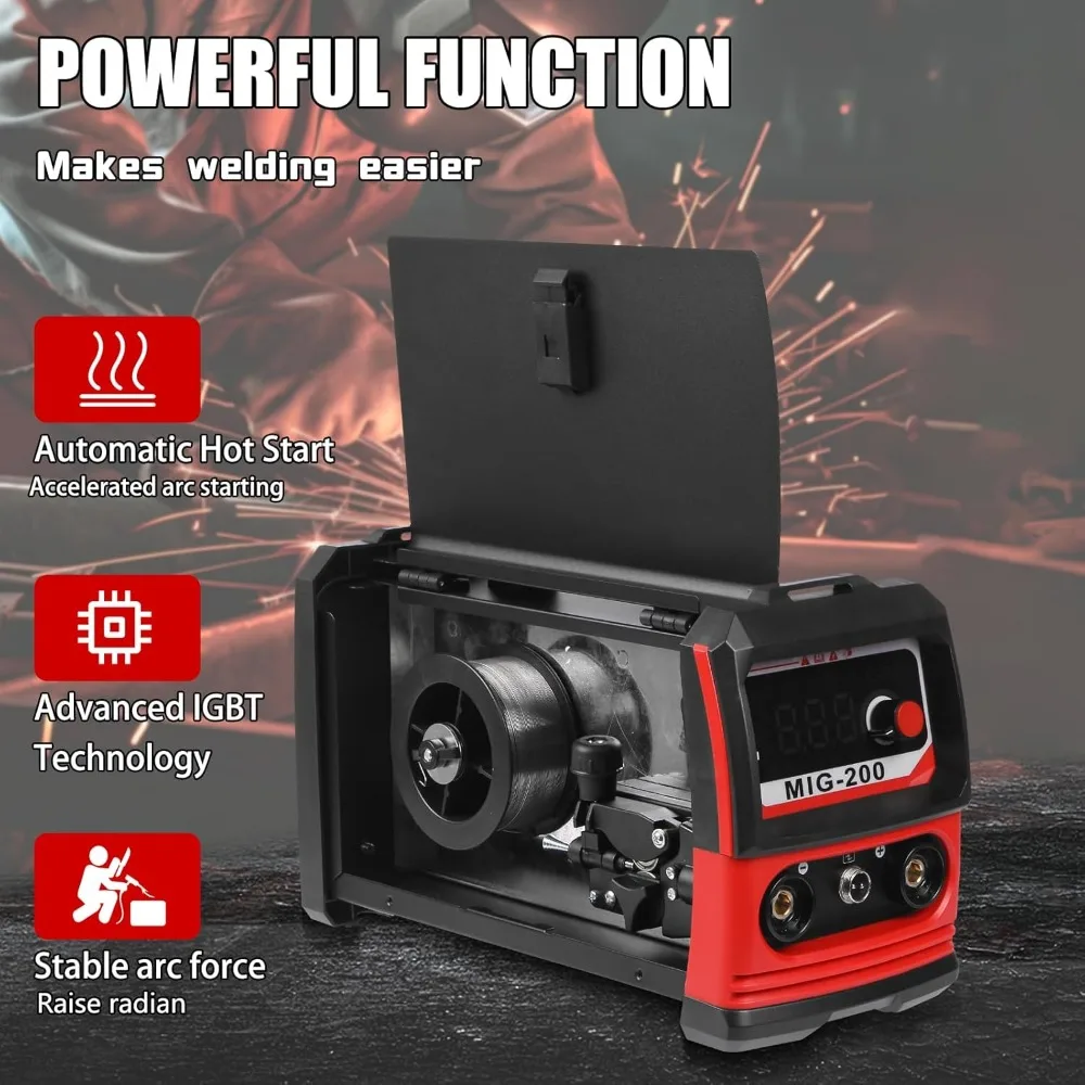 MIG200 Electric Welding Machine,Flux MIG/LIFT TIG/Stick 3 in 1 Multi Functional Welding Machine,IGBT Inverter Welder with LED Di